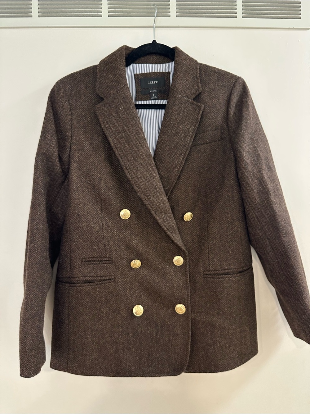J.Crew Bristol Blazer Chocolate Umber Herringbone Wool Double-Breasted size 6 - Picture 8 of 15